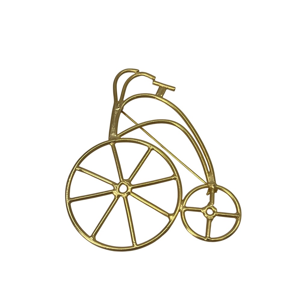 Vintage Penny‎ Farthing Bicycle Large Brooch Pin Gold Tone Victorian Style Bike